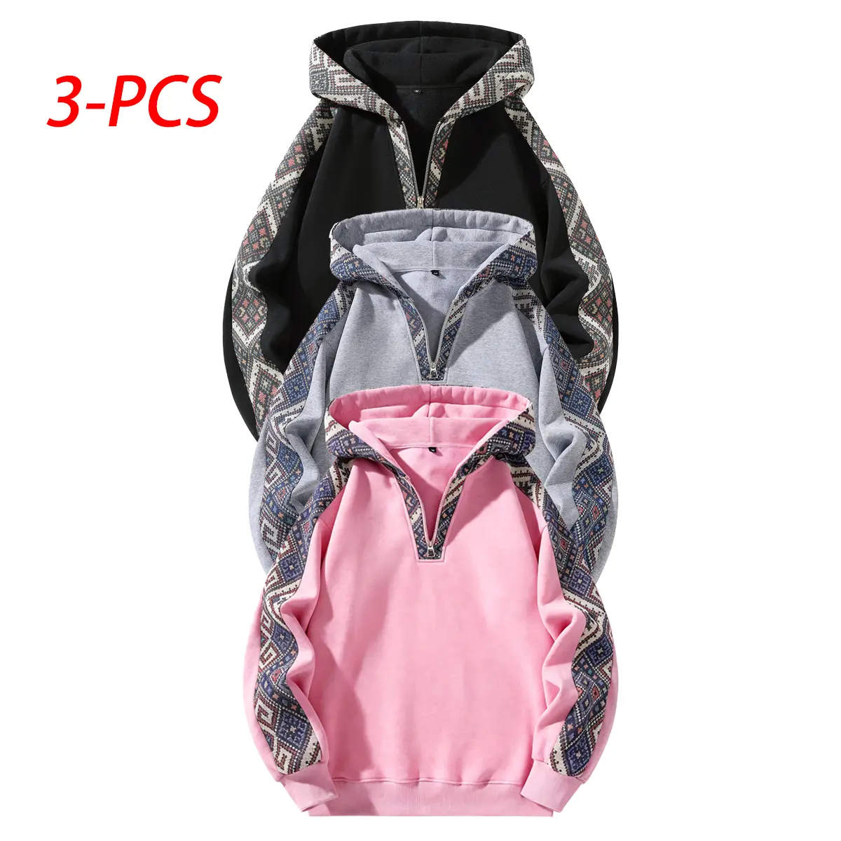 Men’s retro ethnic patchwork hooded sweatshirt, warm thick knit fabric half-zip fitted pullover for everyday wear, fashion, everyday tops, sports, slim fit, men’s clothing, color-block patchwork men’s hoodies, hoodies to buy, zip-up hoodie menswear, 1-pac