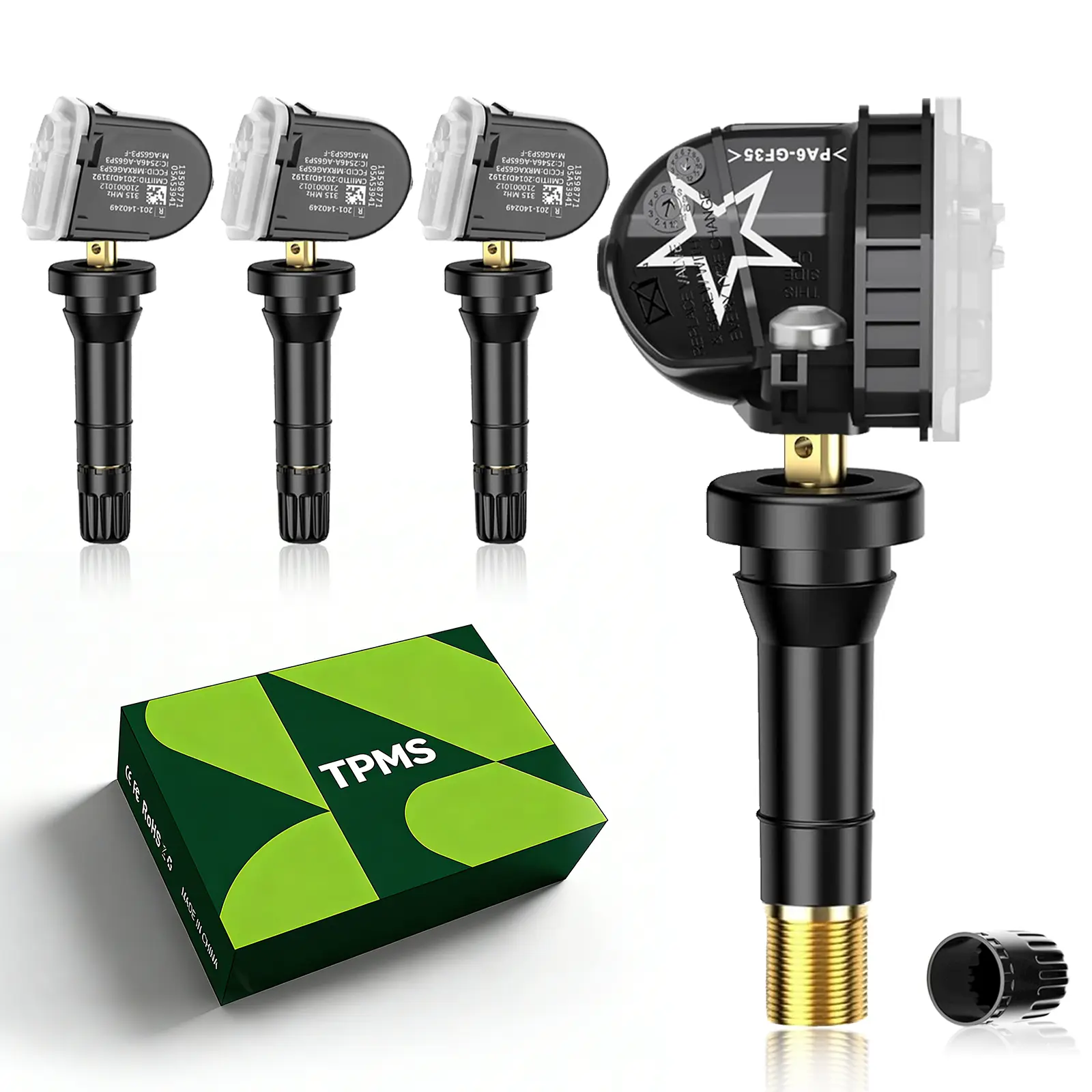 4PCS Pre-Programmed TPMS Sensor Tire Pressure Monitoring Sensor - Compatible with Chevy Silverado, GMC Sierra, Cadillac, Buick, Saab, Saturn - 315MHz - Replace 13581558, 13598772, 13598771