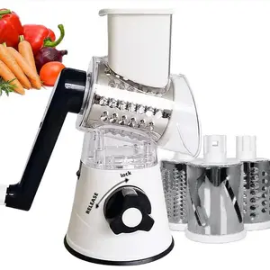 Rotary Cheese Grater with 3 Interchangeable Drums, Hand Crank Vegetable Slicer for Cheese, Carrots, Cucumbers and Nuts