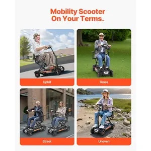 VEVOR 4-Wheel Electric Mobility Scooter for Adults Seniors, Integrated Automatic Folding Mobility Scooter with Remote Control, NFC Keys Long Range, 265LBS Loading All Terrain Travel Wheelchair