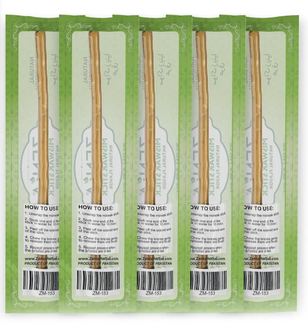 (5 Pack) Thin Zenia Sewak Miswak Natural Toothbrush Sticks Oral Care