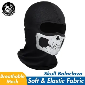Musion Call of Duty Mask COD Ghost Mask Breathable Mesh Rider Balaclava Stretch Full Face Balaklava Tube Skull Print Mask Black