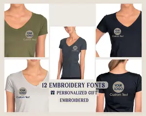 Embroidered - Custom Logo vneck T-shirts for women - Personalized Gift