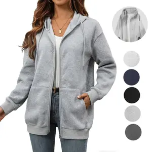 Women's Casual Zip - Up Hooded Sweatshirt Jacket with Pockets Multiple Colors Available