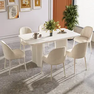 Guyii 55.11 Inch White Dining Table Set Modern Rectangular Kitchen Table with 4/6 Upholstered PU Chairs for Kitchen Bar Living Room Small Space Easy Assembly rectangular dining room table