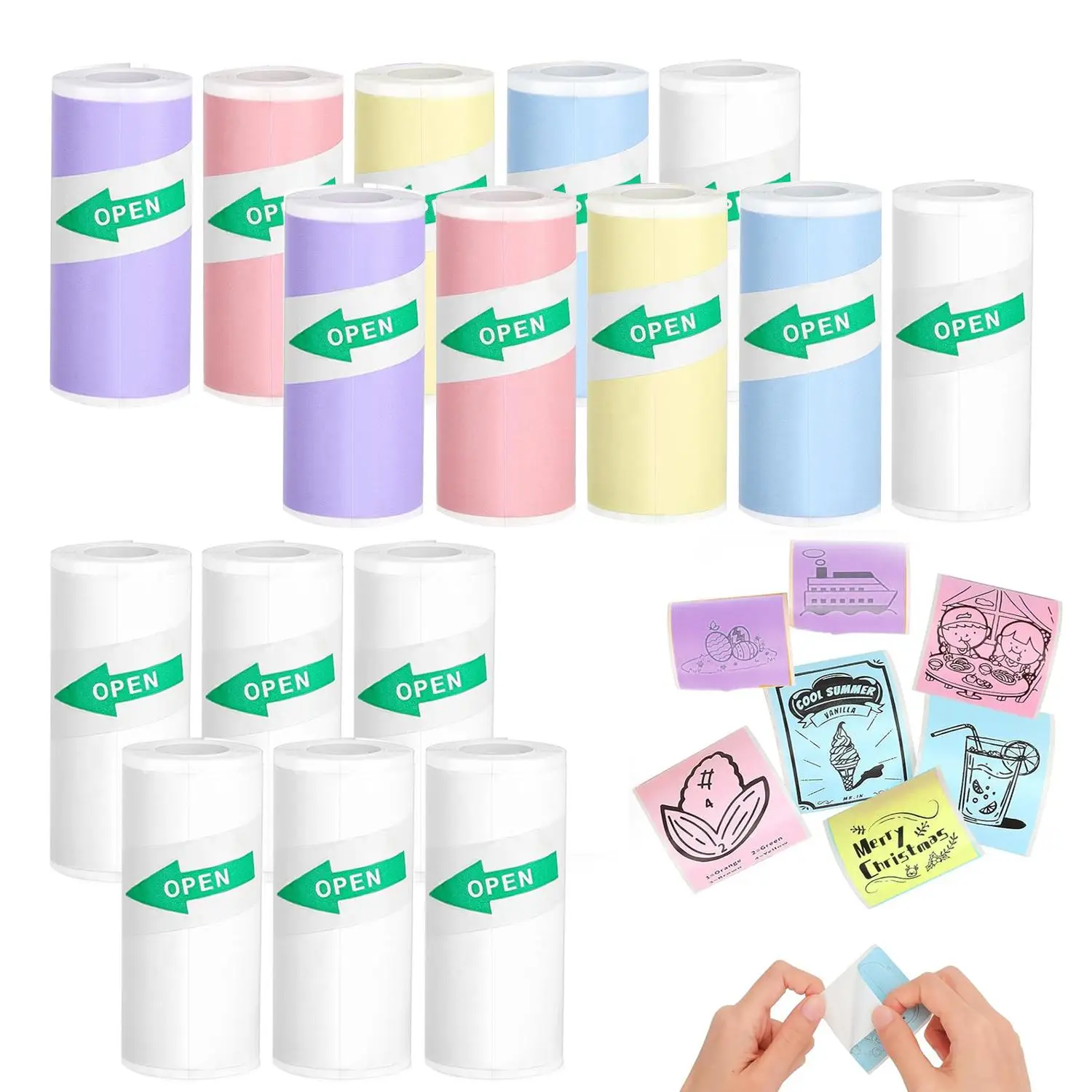 Thermal Printer Paper, 8 Counts/16pcs Self Adhesive Thermal Printer Stickers Paper, Portable Label Sticker for Photo, Diary, Memo, Office Stationery &