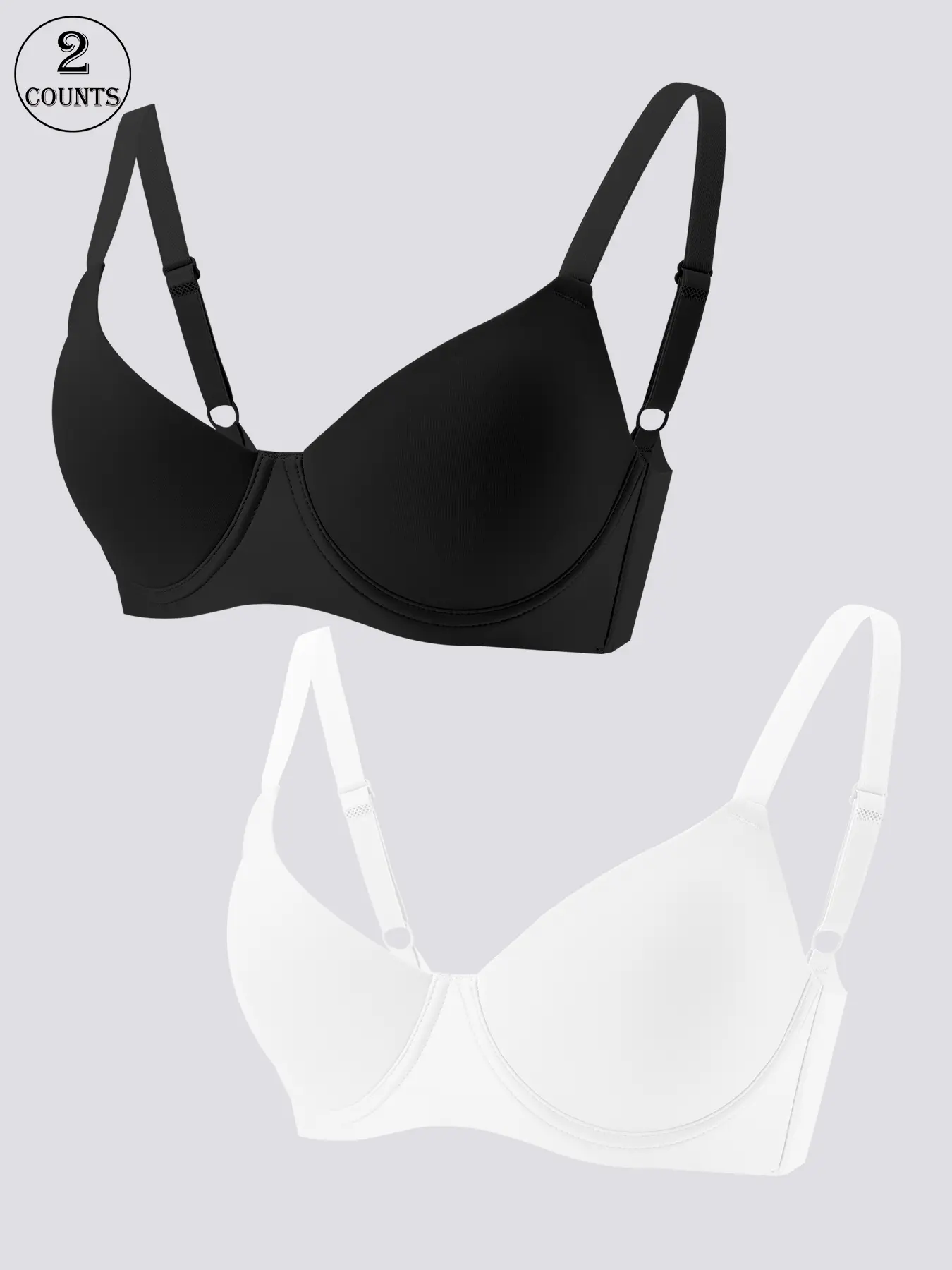 1/2 Pack/6 colors Women's seamless push-up underwire unlined bra, Breathable Comfy Bra, non-removable padding, four-row three-hook back, adjustable straps, skin-friendly, breathable, suitable for daily wear/commuting, women's bra