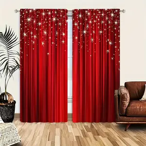 2-piece set of red background star curtains, durable semi transparent polyester material curtains, suitable for bedrooms, living rooms, and study rooms, is an ideal choice for home decoration, and the first choice for Valentine's Day curtains