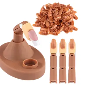 Practice Finger Kit, Acrylic Nail Training with 1 Base Stand, 3 Adjustable Fake Fingers, 100 Brown Nail Tips, Movable Training Nail Practice for Nail Beginner…