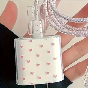 5-Piece Set Heart Print Charger Cable Soft Case Protector, Compatible with Apple 18/20w Chargers, Ideal Gift for Friends