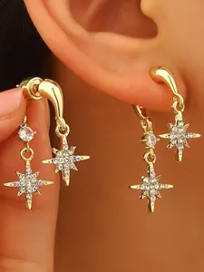 Elegant Eight-Point Star Earrings, Dual-Wear Design, Micro-Inlaid Sparkling Zirconia, Unique High-Quality Ear Jewelry