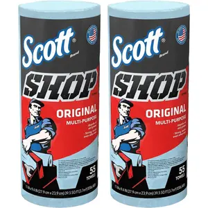 Scott single rolls blue shop towels disposable 55 sheets pack 110 total paper towels 2 pack bundle professional diy oil absorbent wipes 395 sq feet a roll