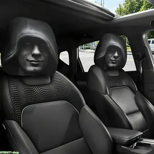 2 PCS Gothic Style Black Base Monochrome Hooded Man Face Print Car Headrest Covers, Universal Elastic Soft Headrest Protector, Spooky Mysterious Face Pattern Auto Seat Head Rest Covers for SUV, Truck, Sedan, Car Interior Decor