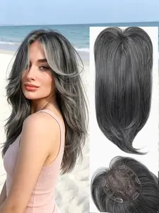🔥 Instant Gray Hair Topper for Thinning Hair: Natural Blend with Bangs, Clip-In Kanekalon, Adds Volume & Realistic Scalp for Everyday Wear, Synthetic Hair Extensions