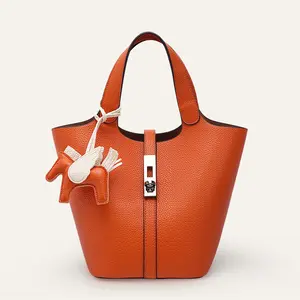 CN6004  Video Dedicated Tote Bag for Women Vegan Leather Bucket Purse for Women Top Handle Handbag Shoulder Bag with Detachable Small Purse Yellow Brown TikTokShopHolidayHaul