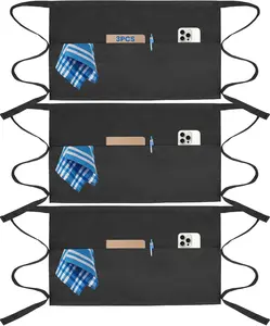 4 Pcs Server Apron with 3 Pockets, aprons for women with pockets, waterproof apron with waitress apron, aprons for men black apron