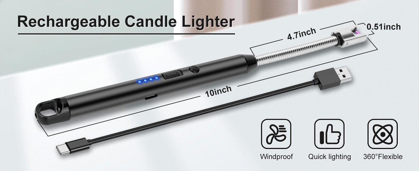 ISUNMEA 2 Pack Candle Lighter Windproof USB C Rechargeable Electric Lighters with 360° Flexible Neck & Safety Lock, Windproof Flameless Long Lighters Matches for Candle, Grill, BBQ, Camping, Gas Stoves
