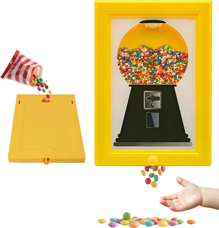 Handy Candy Frame Dispenser Gumball Machine in a Frame 1PC for Candies Nuts Pet Treats Wall Table Use Awesome Gift for Birthdays Holidays Kids & Adults Bottles Decorative Yellow ABS Plastic Organiser with Lockable Lid & Smooth Edges Hook Colorful Wooden