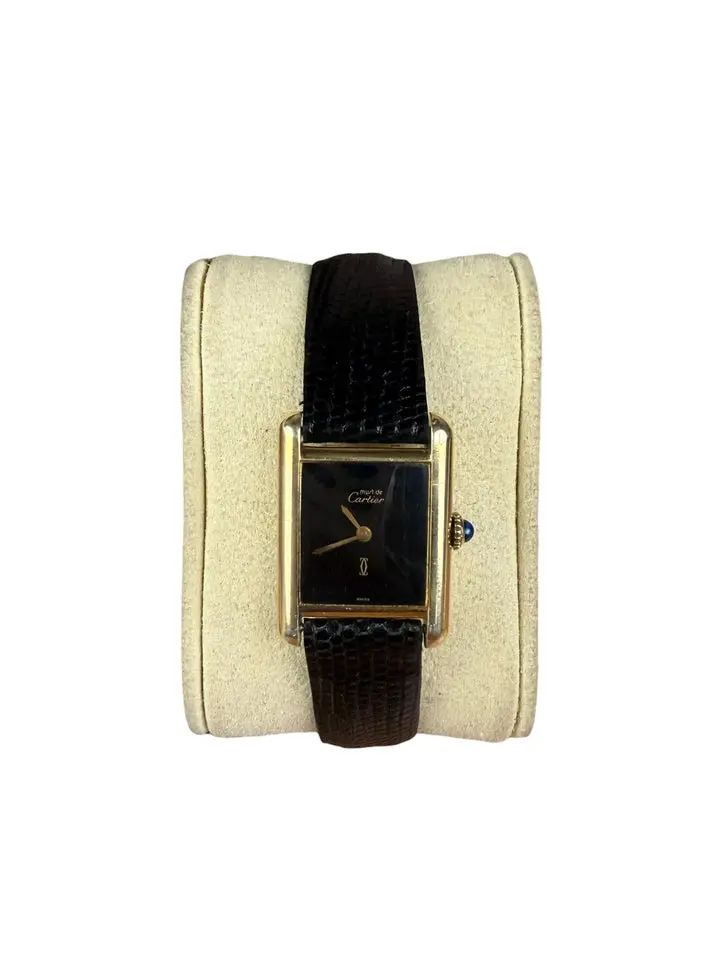 Pre-owned Cartier Tank Black Dial Manual Wind