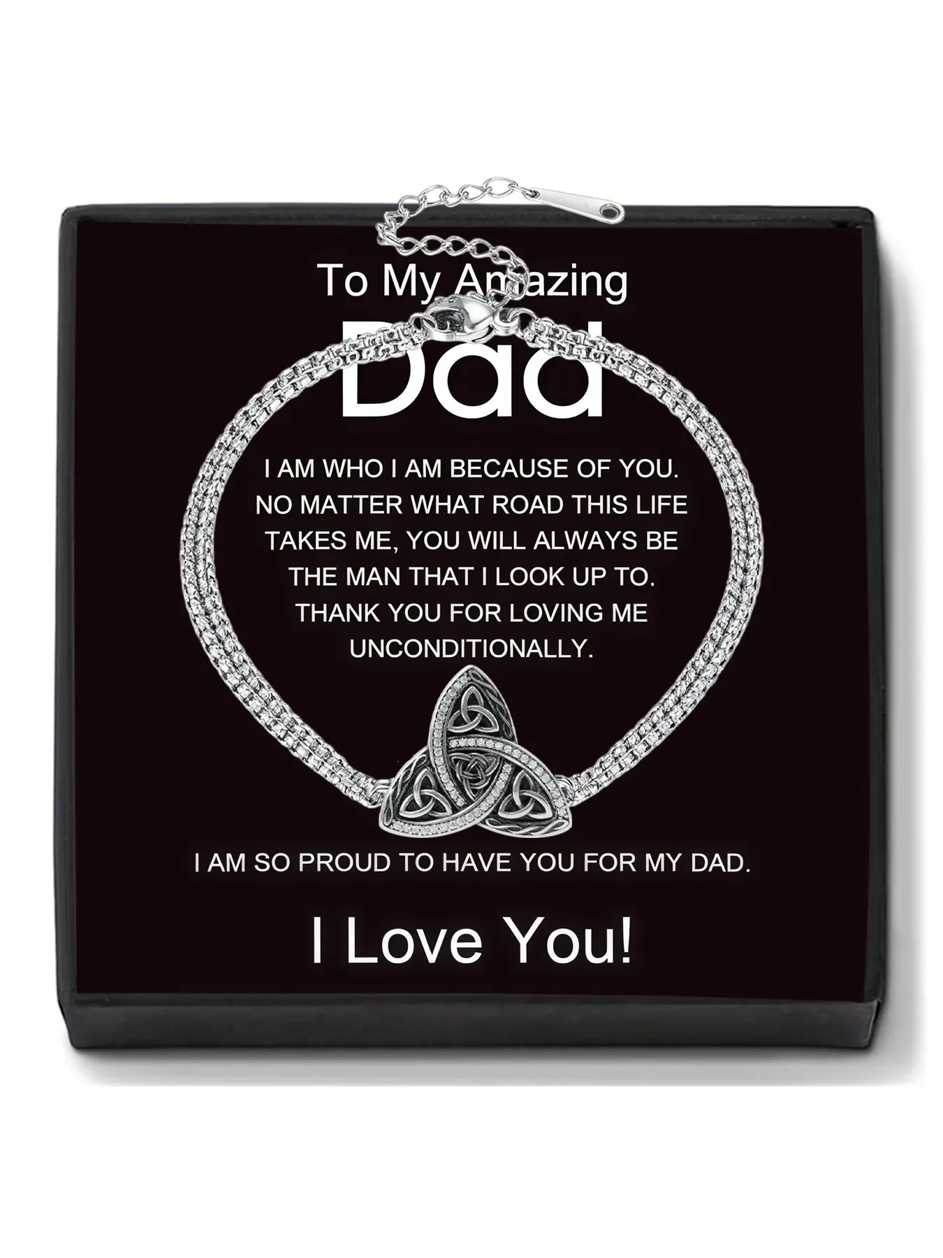 Celtic Bracelet With I Love You Dad Message Card, Good Luck Irish Bracelet for Men, Celtic Jewelry Gift for Father Son Boyfriend