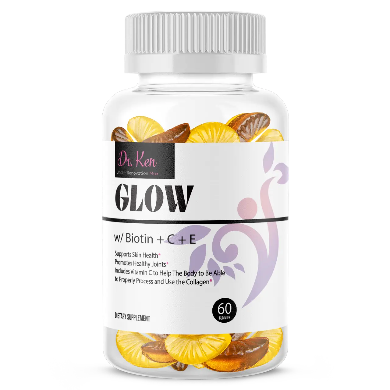 Dr. Ken GLOW Skin Gummies with Biotin Vitamin C & E for Radiant Skin Hair & Nails Collagen Support Antioxidant Protection Non-GMO Berry Flavor