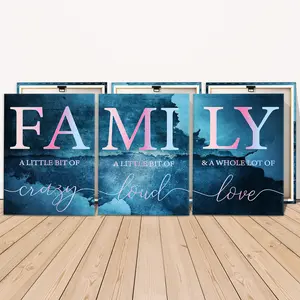 3 Counts Wooden Framed Canvas, Family Quote Art With Blue Background Images, Exquisite Poster, Perfect Living Room Decoration, Modern Art, Fashion Family Poster, Wall Art Decoration, Waterproof Art