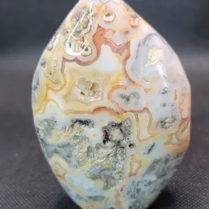 Mexican Crazy Lace Agate Teardrop Freeform W/ Druzy