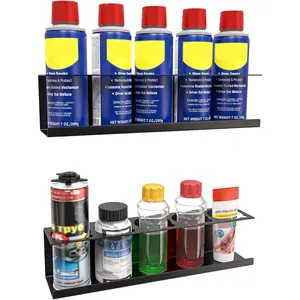 Riciakik 2 Pack Wall-Mounted Aerosol Spray Can Holder Storage Rack, Heavy-Duty Paint Bottle Organizer With 10 Holes, Black Spray Steel Rack for Garage, Shop, Home or Tool Trailer