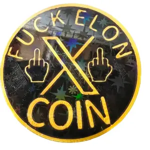 F Elon Coin - Decorative Coin with "FUCK ELON" Text Black Background Hand Graphics Ideal for Signs and Decor 3D Printed PLA Material