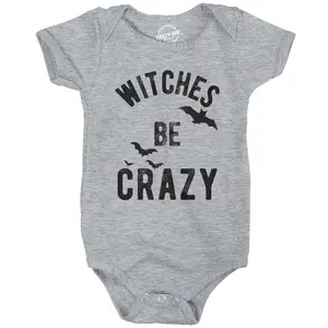 Witches Be Crazy Baby Bodysuit Funny Sarcastic Halloween Graphic Novelty Jumper For Infants Funny Baby Onesies Halloween Clothes for Baby Novelty Onesie Light Grey