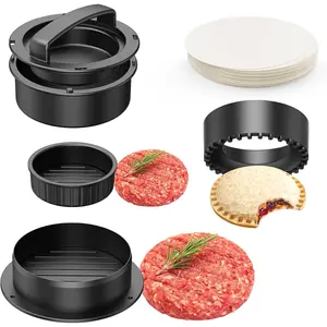 Hamburger Press, 4-in-1 Burger Press Patty Maker Slider, Stuffed Burgers Sandwich , Meat Beef Veggie Hamburger Patty Mold with 100 count Wax Disc Papers