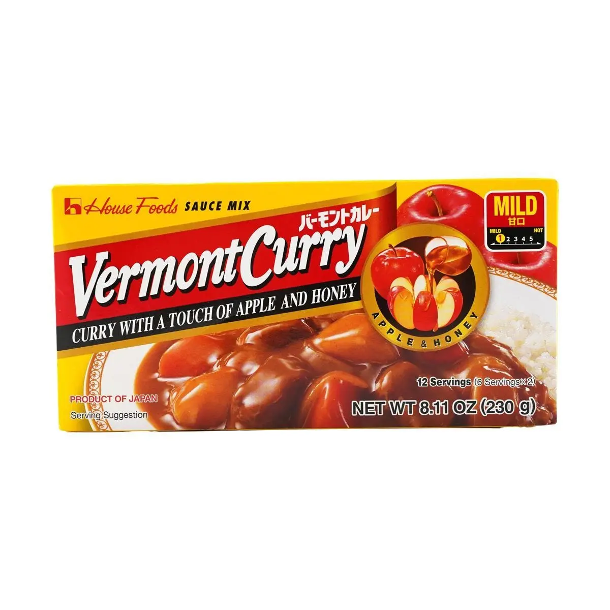 House Foods Vermont Curry Roux - Mild Original Flavor, Japanese Curry Mix for Authentic Home Cooking, 230g