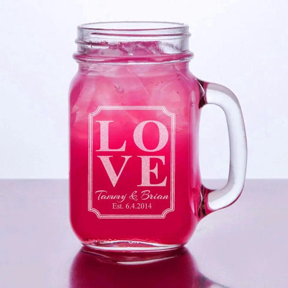 Barn Wedding Favor SINGLE Love Personalized Mason Jar Mugs Rustic Weddding Favor Decor Handle Mug Drinking Glasses for Newly Married Gift
