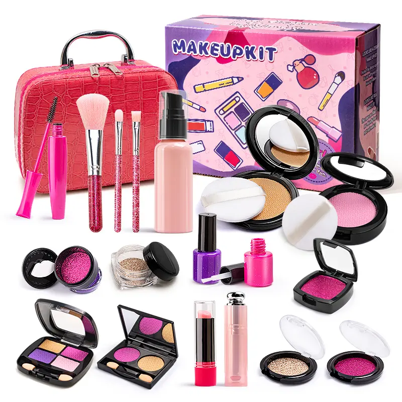 Simulated Makeup Kit for Girls, Play Makeup Set for Kids - Includes Cosmetic Bag for Birthdays and Christmas, Imaginary Makeup Fun for Toddlers and Little Girls Ages 3+