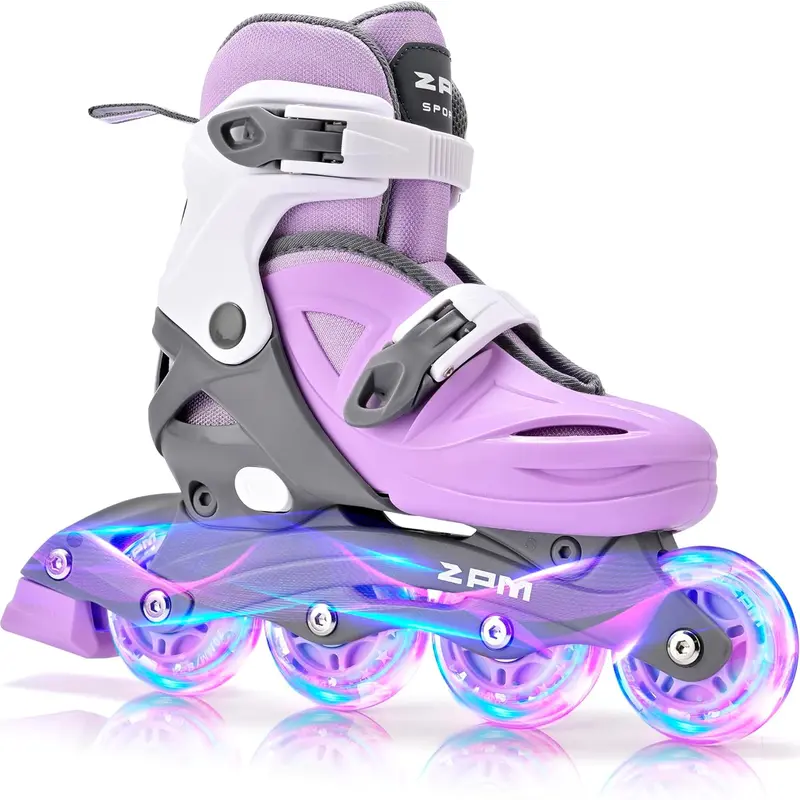 2PM SPORTS Adjustable Inline Skates for Kids (Ages 4-12), Beginners-Focused with Dual Quick Buckles, Light Up Wheels, Coordination & Skating Skills Building, Indoor/Outdoor Sports Footwear