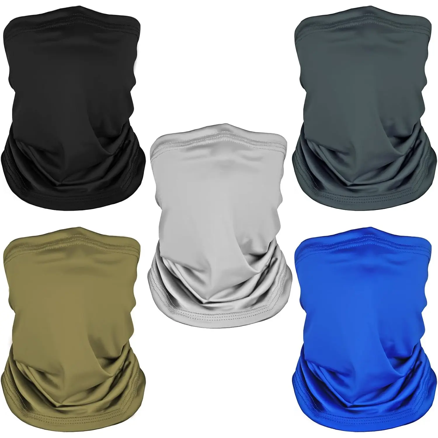 5 Black Adults' Polyester Neck Gaiter Face Covers (16 × 9.5 Inches) - Breathable Multi-Use Outdoor Scarf for Hiking, Cycling, All Seasons Sports & Outdoor Activities