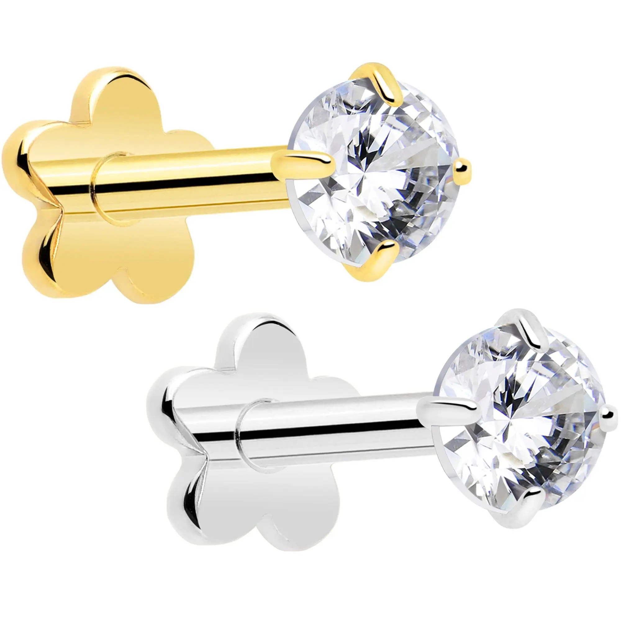 18G Gem Implant Titanium Reversible Threadless Flower Flat Back Earring 18G Gem Implant Titanium Reversible Threadless Flower Flat Back Earring