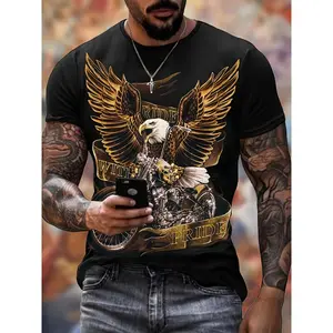Men's Eagle T-shirt, Casual Short Sleeve Crew Neck Tee, Men's Clothing For Summer Outdoor