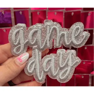 Silver Gameday Script Iron On Patch