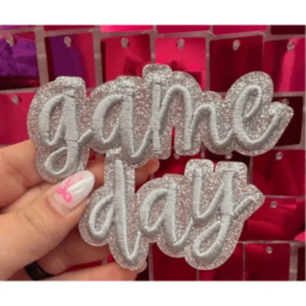Silver Gameday Script Iron On Patch