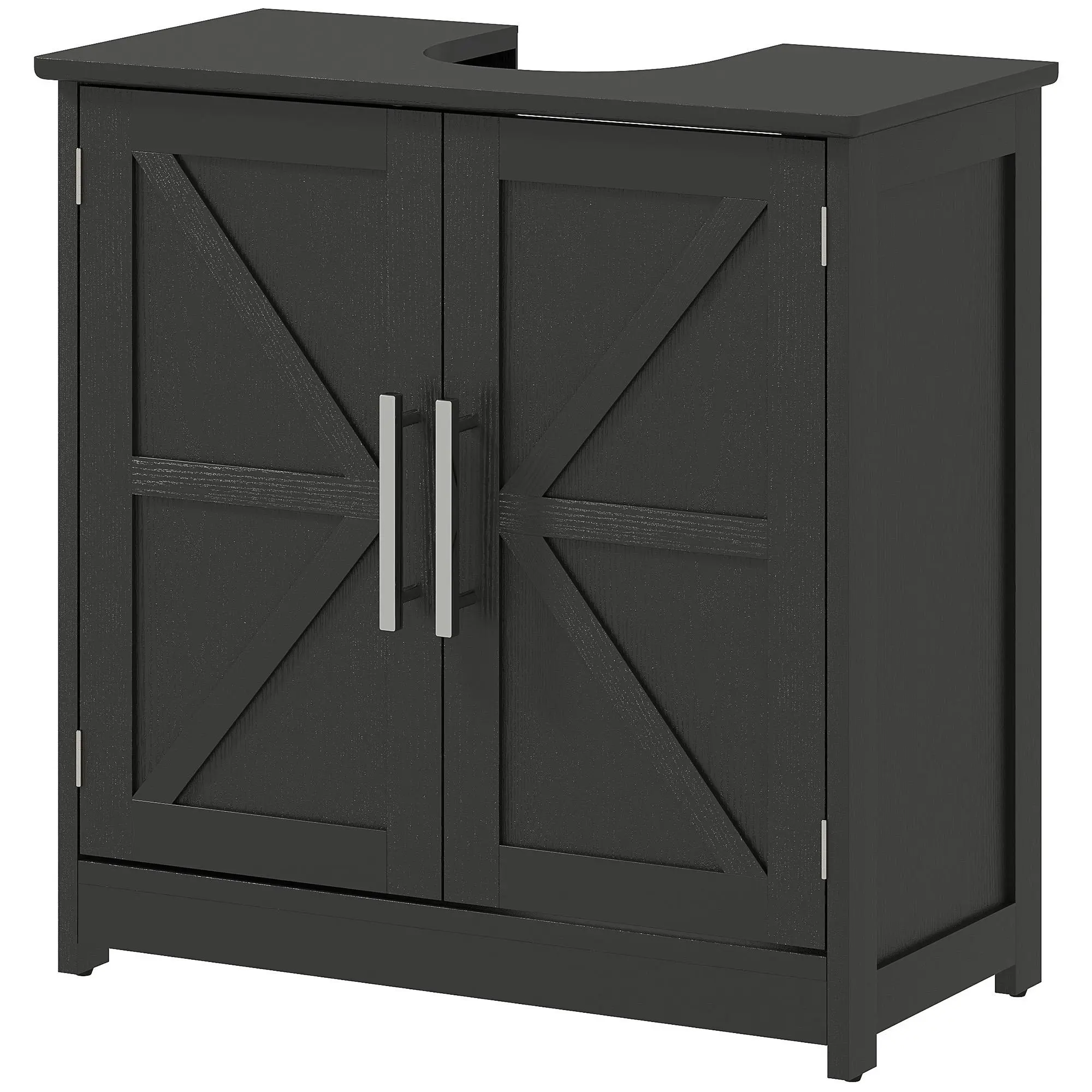 Farmhouse Pedestal Sink Storage Cabinet, Rustic Distressed Black Floor Cabinet with 2 Barn Doors, Adjustable Shelf, Sturdy Anti-Tipping Design, Space-Saving for Small Bathrooms (23.6" L x 11.8" W x 23.6" H, 110 lbs Capacity, 66 lbs Weight)