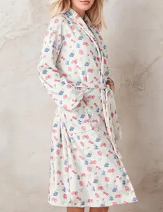 TIKITIDES Women Fleece Floral Fruit Print Bathrobe Soft Flannel Lounge Robe Cute Fall Robe Lightweight Warm Gown with Belt