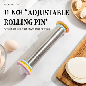 Adjustable Thickness Rolling Pin, Stainless Steel Baking Tool, Baking Essentials, 11 Inch Dough Roller with Scale, Ideal for Pizza & Pasta, Color Box Packaging