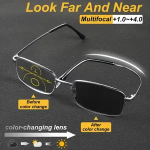 Photochromic, Progressive Multifocal Reading Glasses, Near and Far, Clear Vision, Half-Rim Tough Frame.Photochromic, Progressive Multifocal Reading Glasses, Near and Far, Clear Vision, Half-Rim Tough Frame.Father's Day gifts, Mother's Day gifts