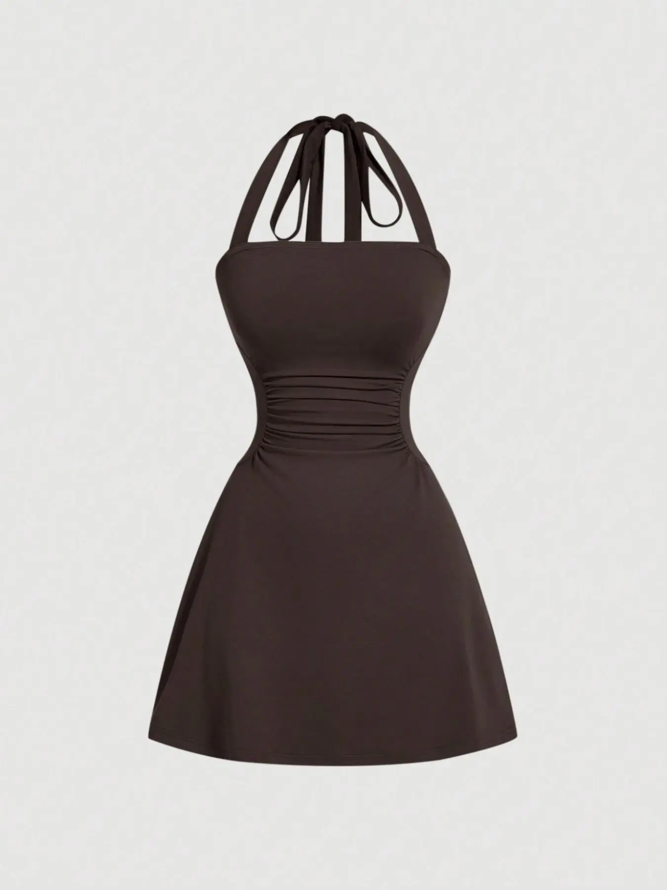 Women's Plain Ruched Tie Back Halter Neck Dress, Casual Chic Sleeveless A  Line Short Dress for Summer, Ladies Clothes for Daily Wear - TikTok Shop