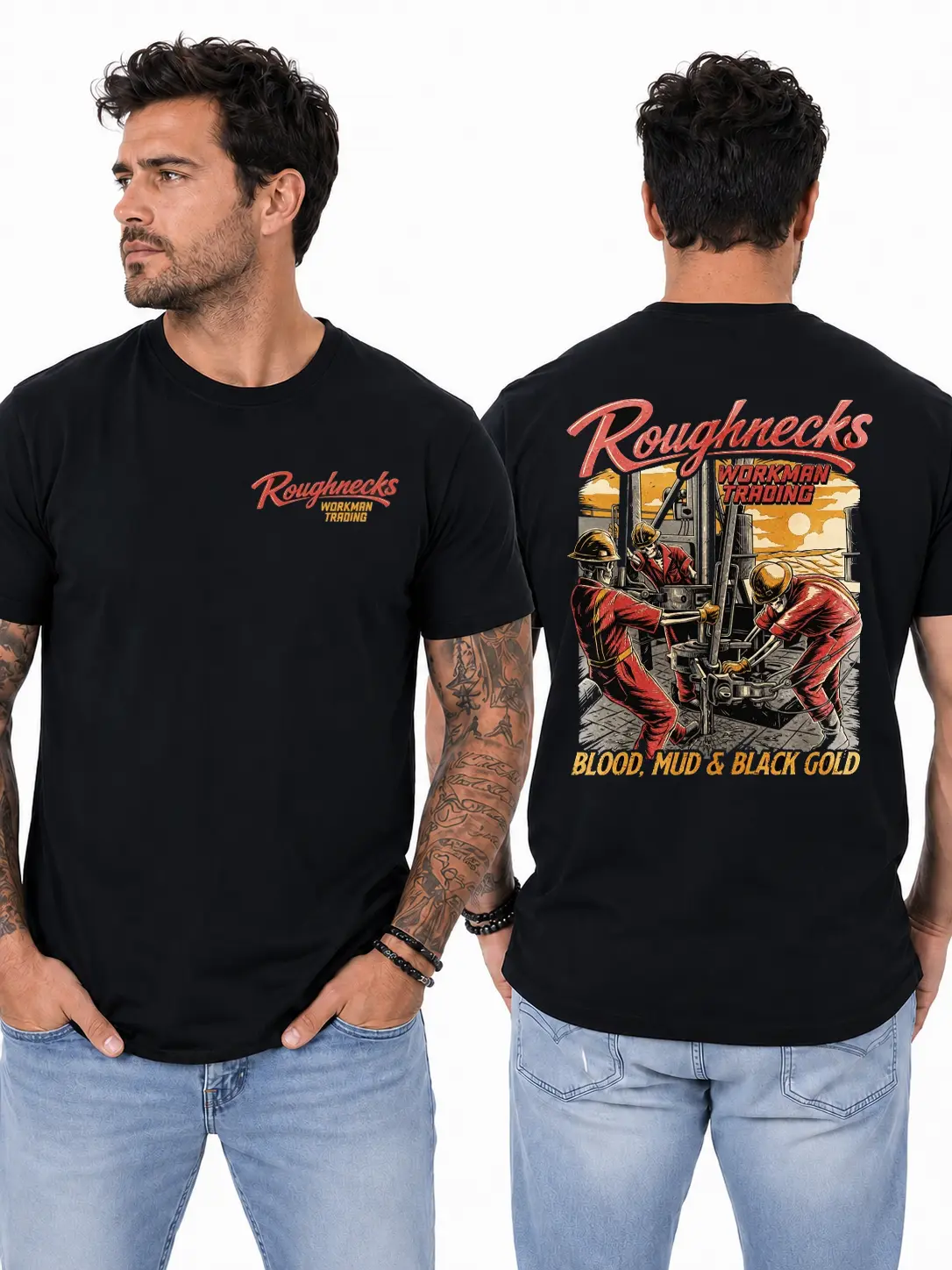 Women's Oilfield Roughneck Graphic Tee, Classic 100% Cotton Crew Neck T-Shirt, Casual Fade Resistant Shortsleeve Top for Drilling Crew, Tops, Fabric, All Seasons