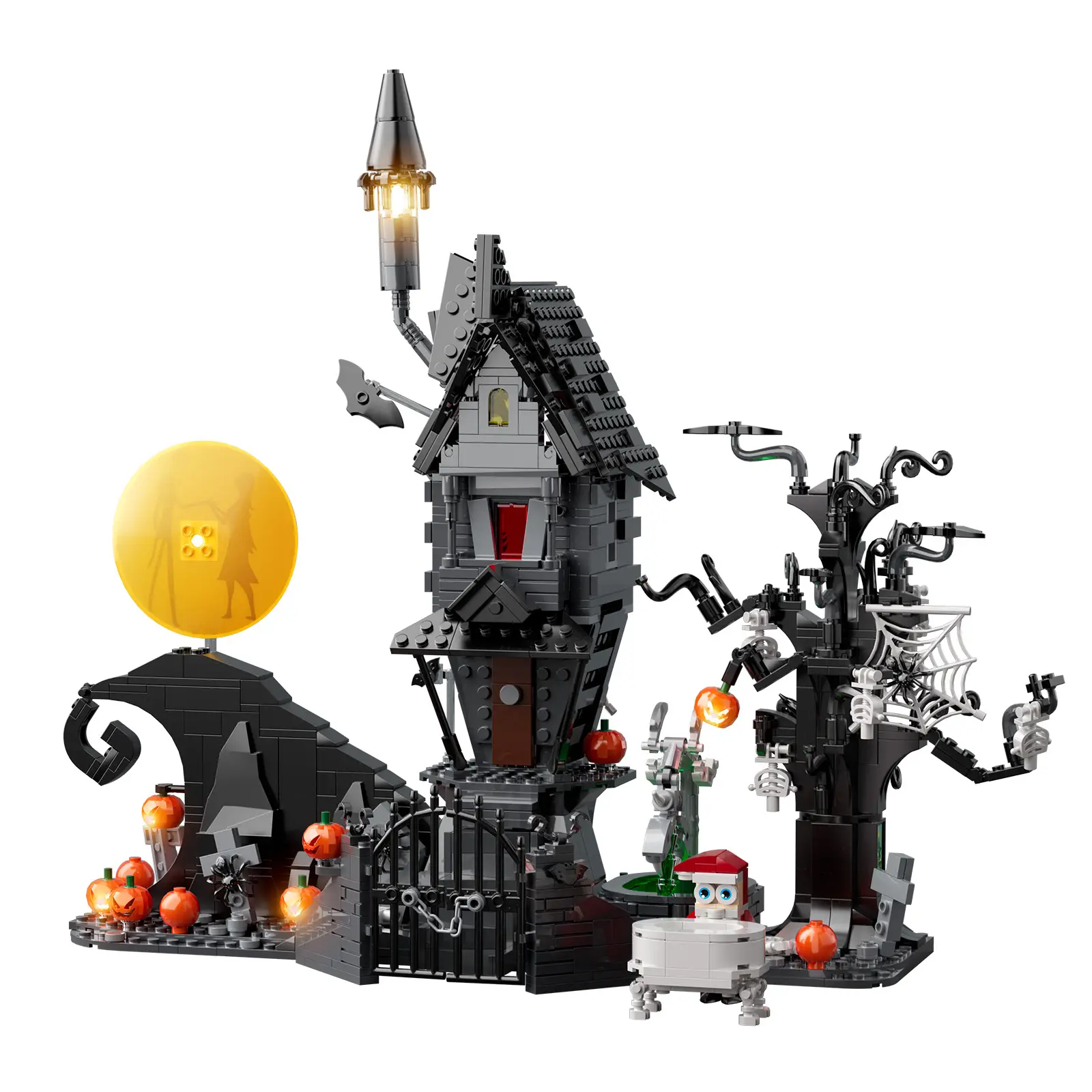 (957 pcs) Upgraded Thrilling Halloween Haunted Mansion House Building Blocks Set with Glowing LED Lighting, Ideal Christmas & Halloween Gifts for Fans