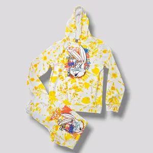 Men Yellow Jogger Set Menswear Overalls Polyester Cotton Long Sleeve Hoodie
