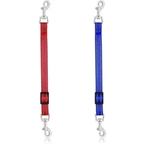 Cobee Dog Collar Clips, 2 Pcs Reflective Nylon Puppy Collar Backup, Safety Adjustable Pet Dog Harness Connector, Double Ended Backup Clasp Clip for Puppies(Red, Blue)