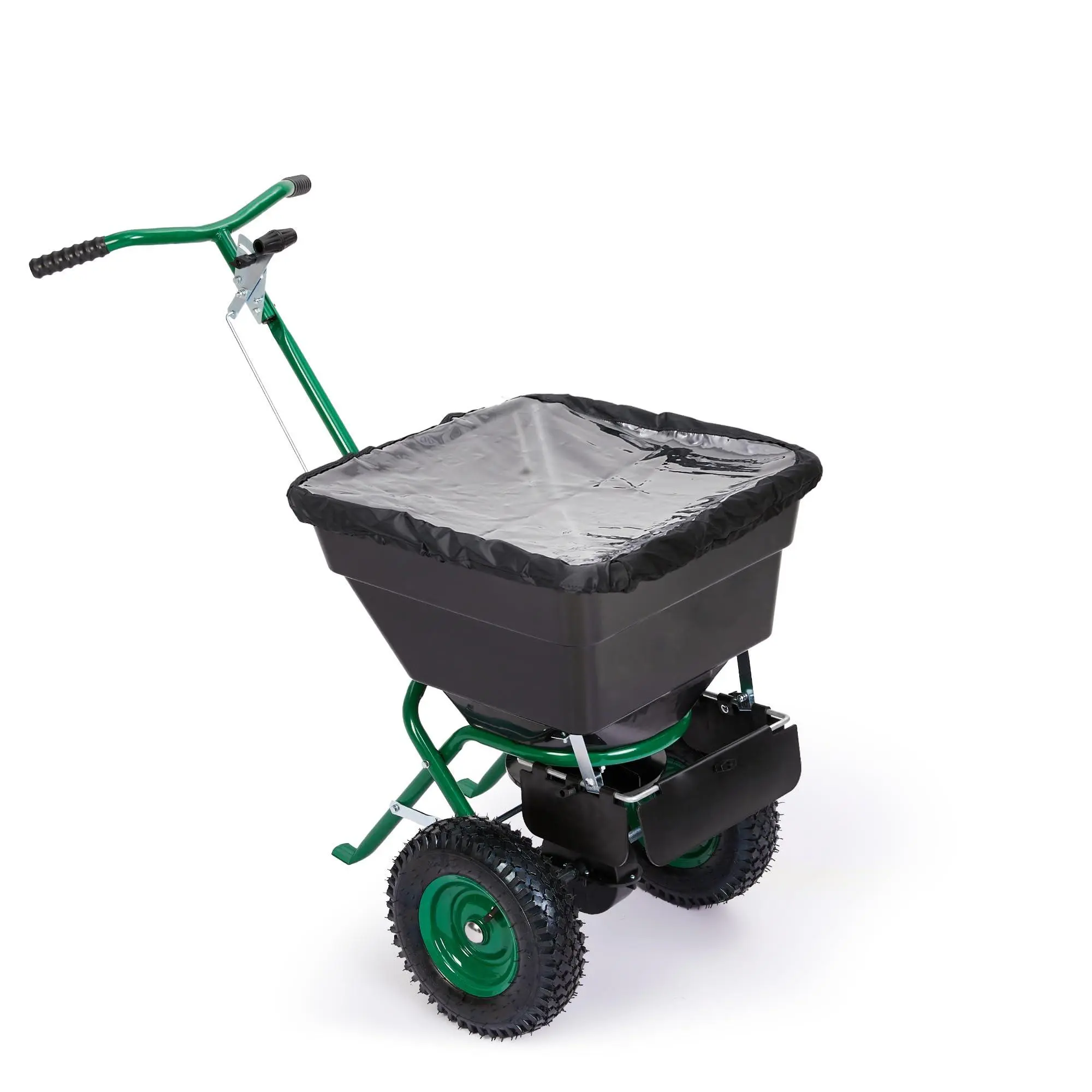 Walk-Behind Push Lawn Spreader, Pre-Assembled Plastic Body, 100lb Large Capacity, 12ft Broadcast Width, 10" Pneumatic Tires, Rain Cover, Gloves, Adjustable Rate, for Garden & Lawn Seed, Fertilizer, Salt